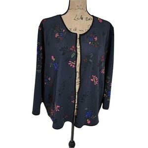 Lularoe Floral‎ Cardigan Jacket, Black Trim, Casual Open Front Layering Piece